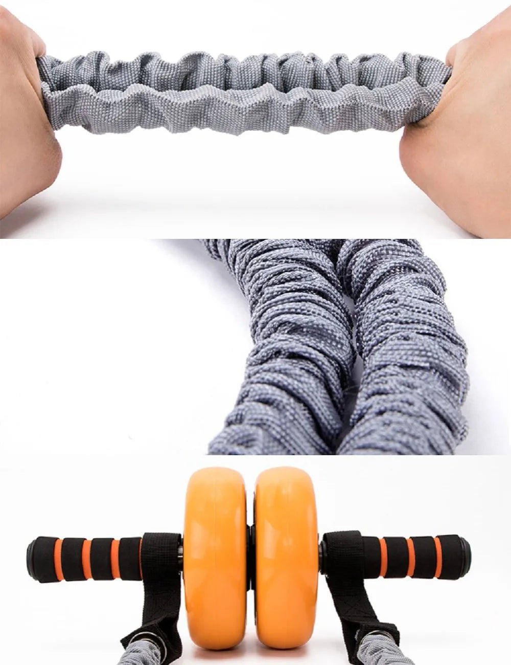 Double-Wheel Ab Roller with Resistance Tubes – CrossFit Core Trainer