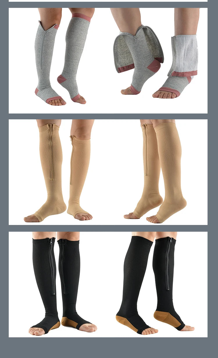 Zip-Up Compression Socks - Open Toe Knee Support for Men & Women