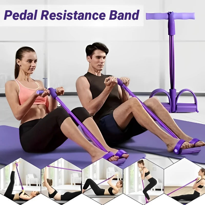 Four-Tube Pedal Exerciser - Resistance Band Sit-Up Trainer