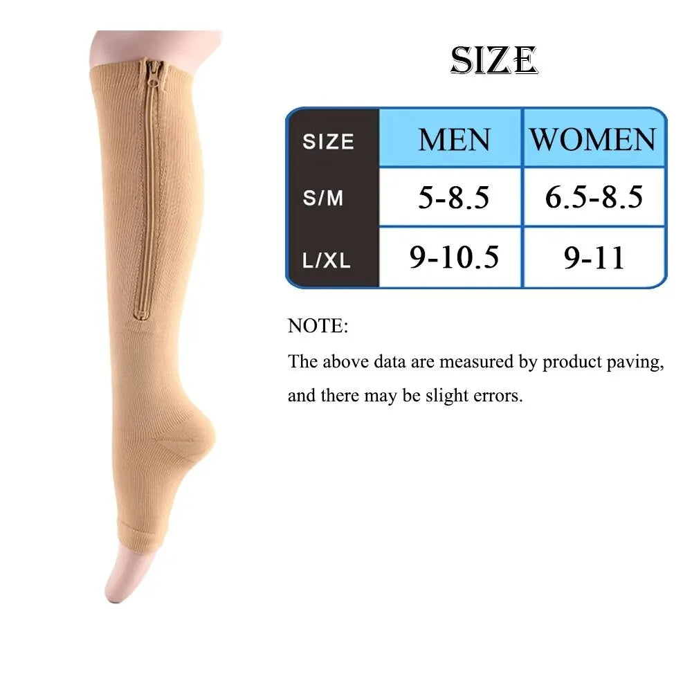 Zip-Up Compression Socks - Open Toe Knee Support for Men & Women