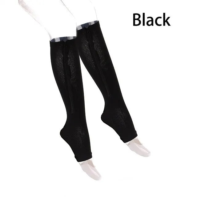 Zip-Up Compression Socks - Open Toe Knee Support for Men & Women