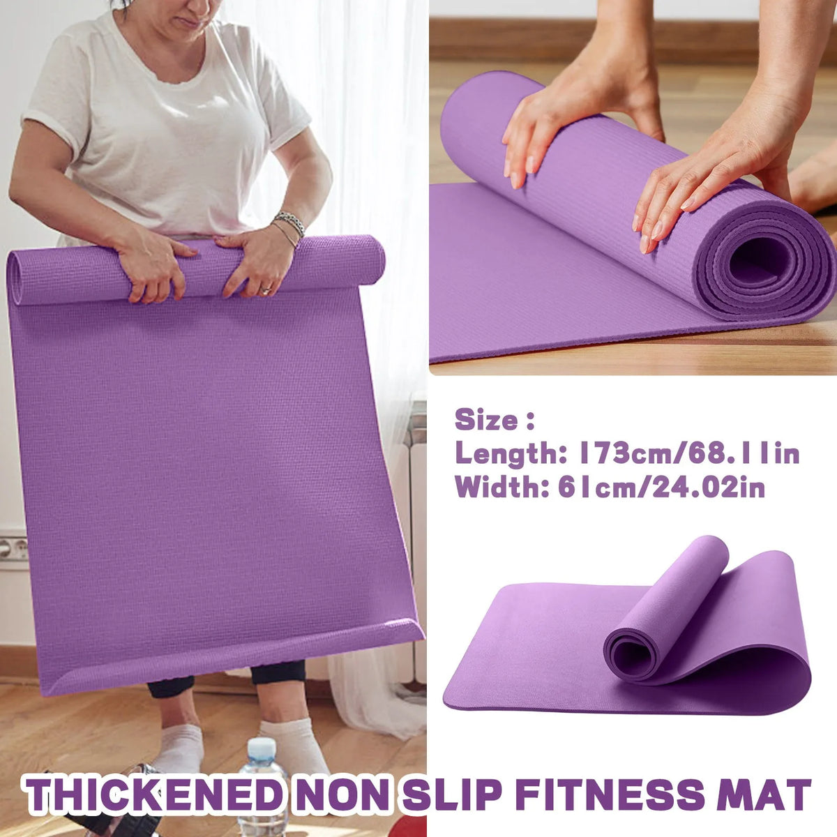 Purple Yoga Mat - 10mm Thick Non-Slip Exercise & Pilates Mat