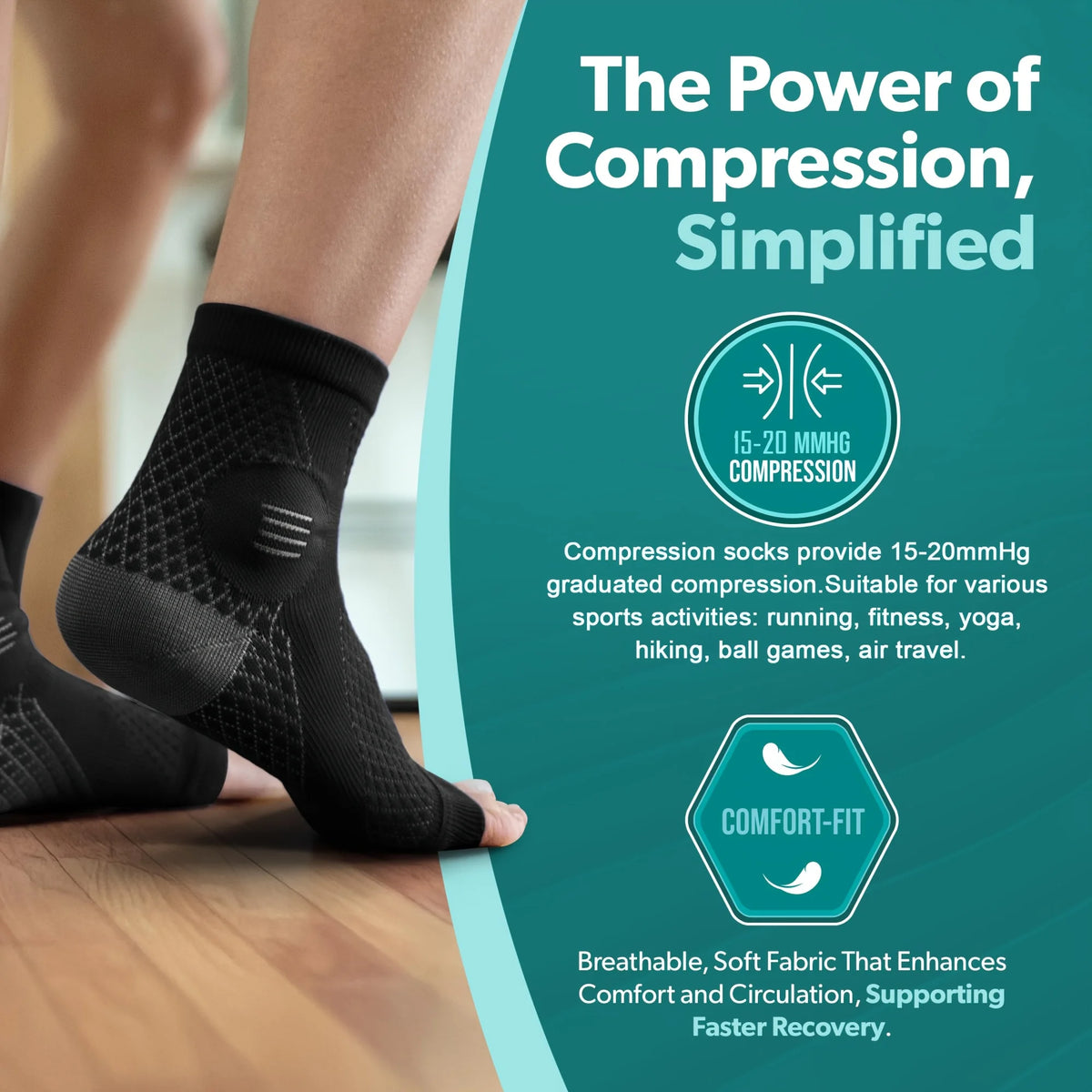 Ankle Compression Sleeve - Arch Support Foot Sock for Men & Women