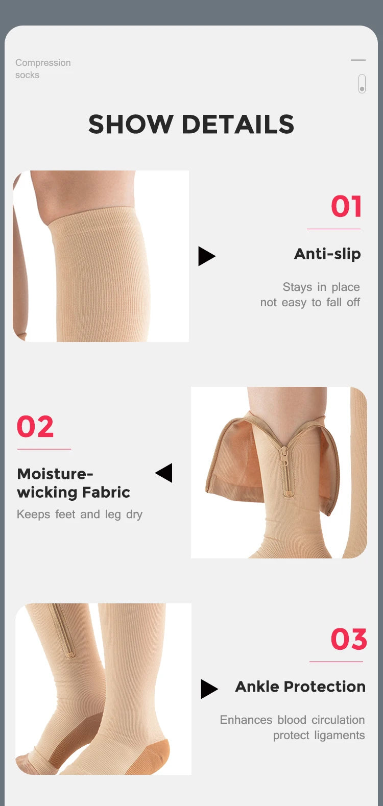 Zip-Up Compression Socks - Open Toe Knee Support for Men & Women