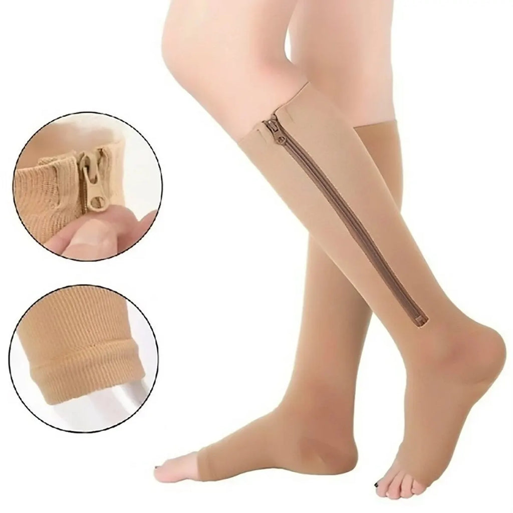 Zip-Up Compression Socks - Open Toe Knee Support for Men & Women