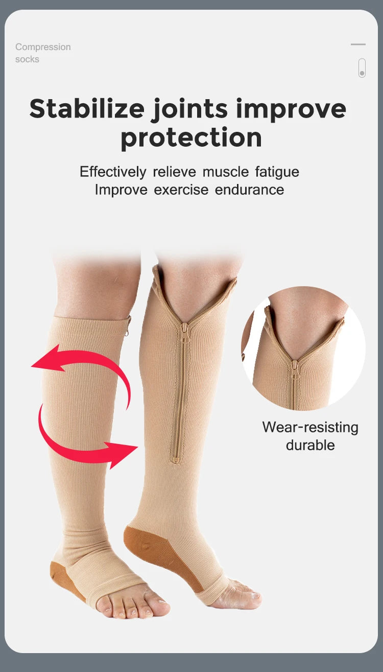 Zip-Up Compression Socks - Open Toe Knee Support for Men & Women