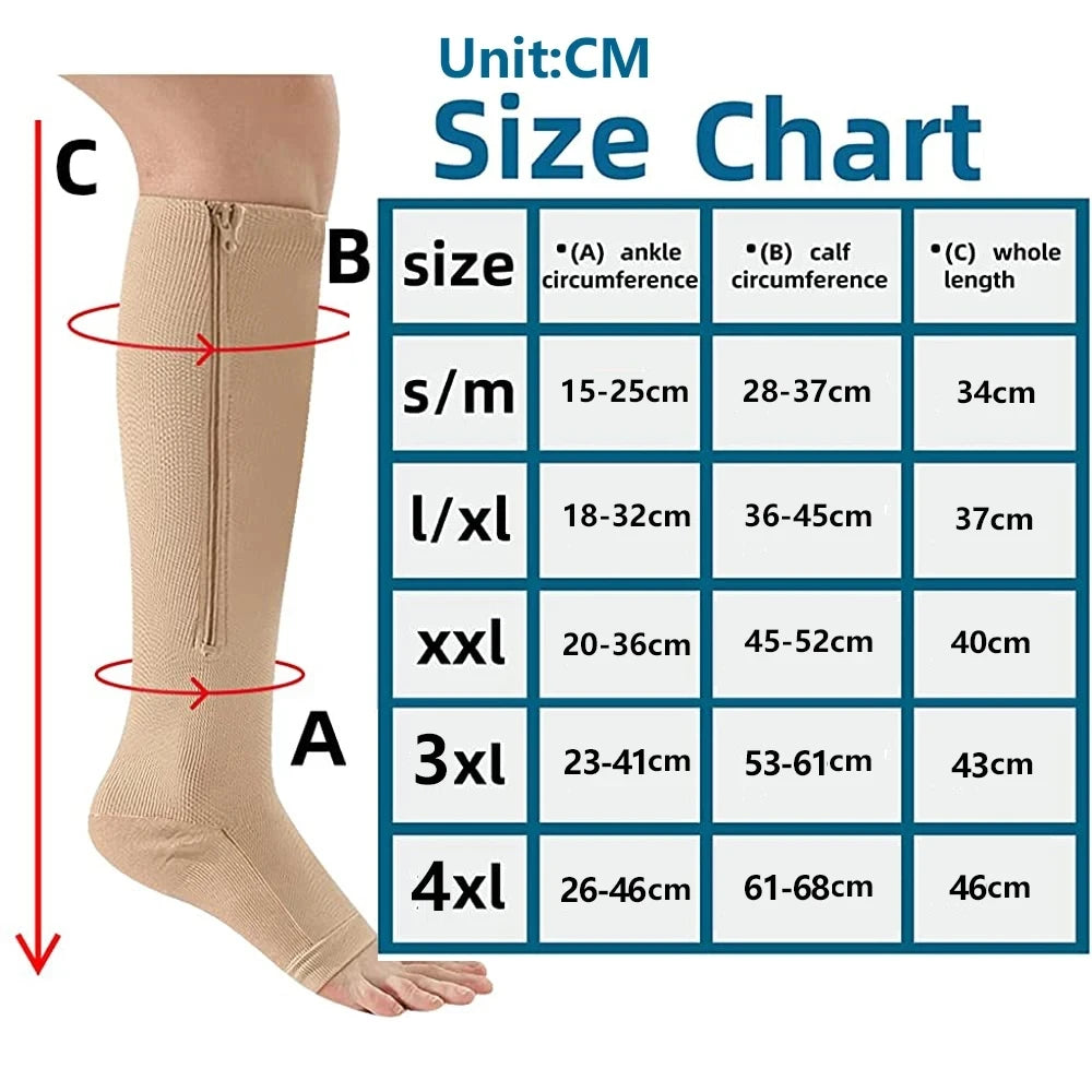 Zip-Up Compression Socks - Open Toe Knee Support for Men & Women