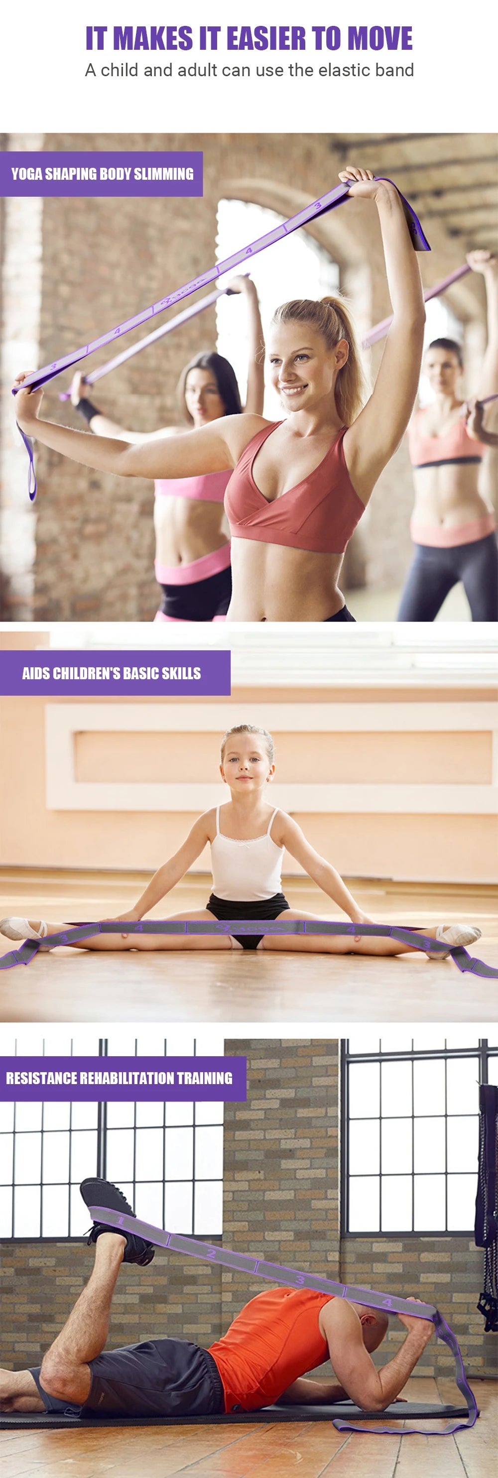 Multi-Section Yoga Stretch Strap - Ballet & Dance Flexibility Band