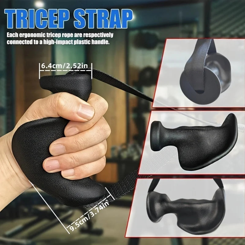 Long Ergonomic Cable Machine Handles - Tricep Strap Attachment