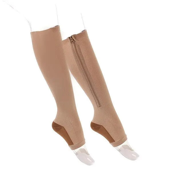 Zip-Up Compression Socks - Open Toe Knee Support for Men & Women