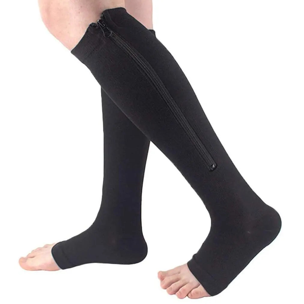 Zip-Up Compression Socks - Open Toe Knee Support for Men & Women