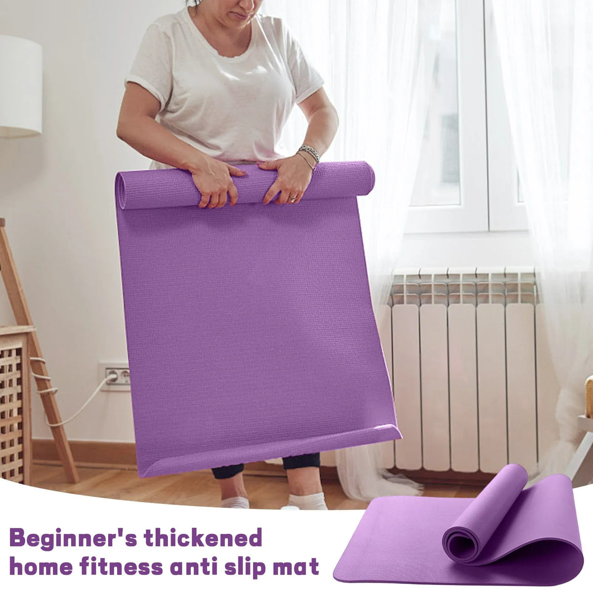 Purple Yoga Mat - 10mm Thick Non-Slip Exercise & Pilates Mat