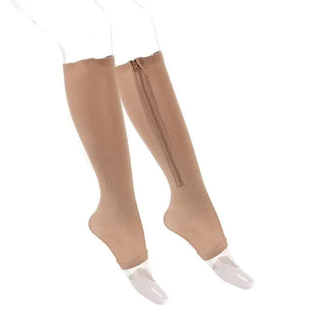 Zip-Up Compression Socks - Open Toe Knee Support for Men & Women