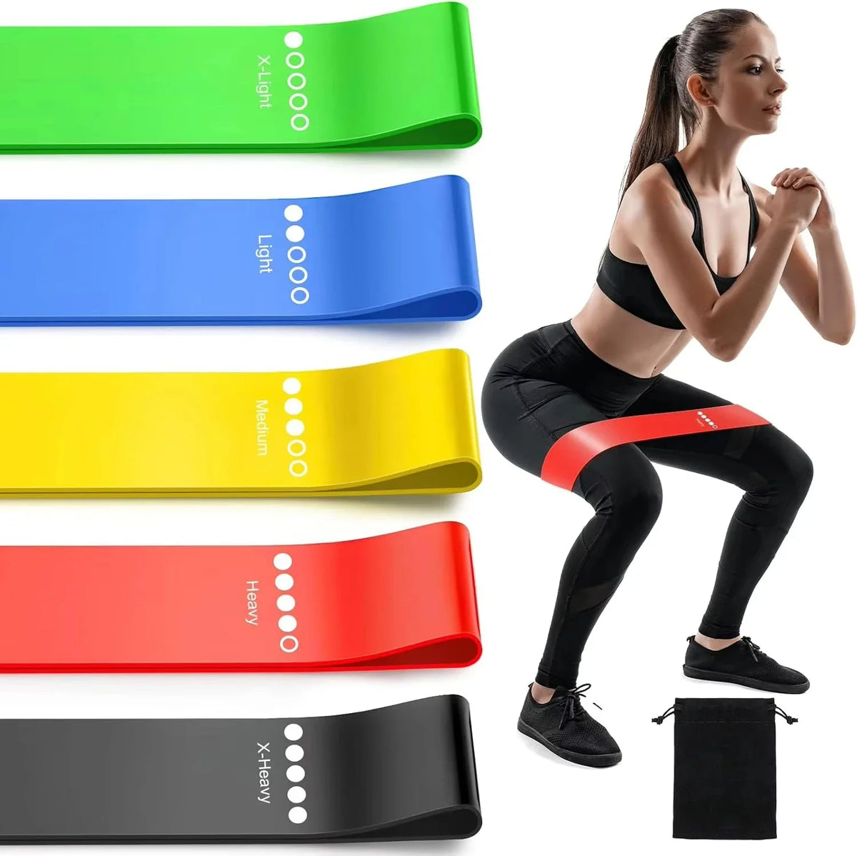 TPE Rubber Resistance Loop Bands - 5-Piece Set with Bag