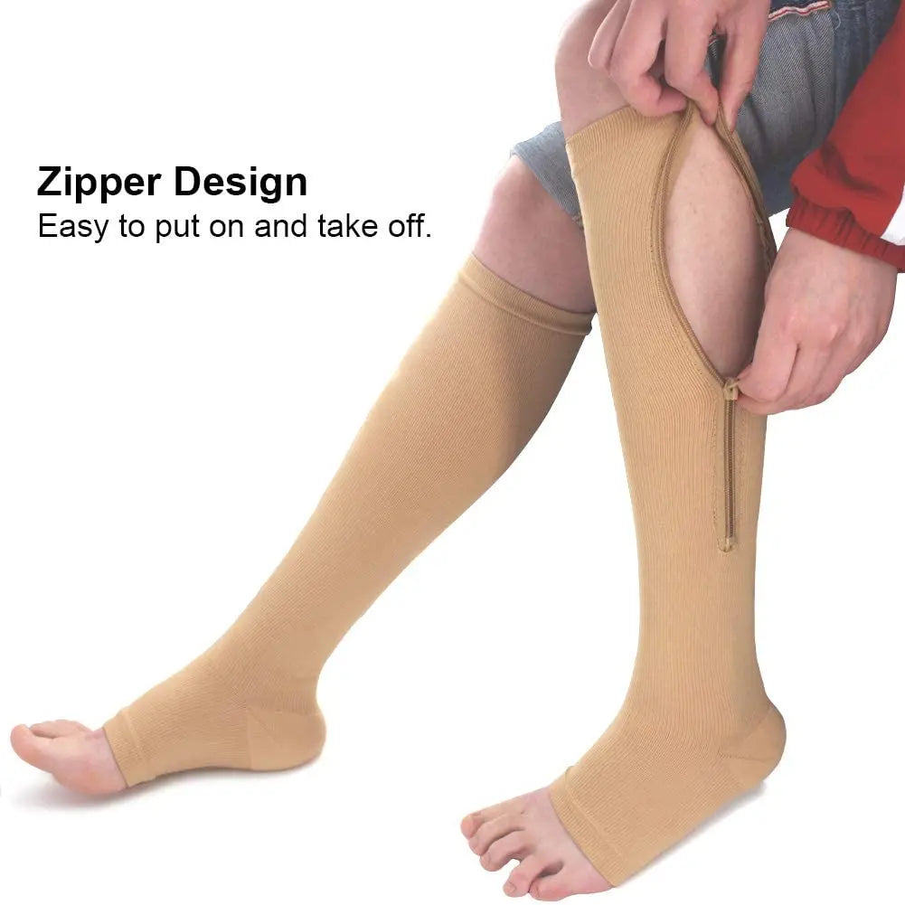 Zip-Up Compression Socks - Open Toe Knee Support for Men & Women