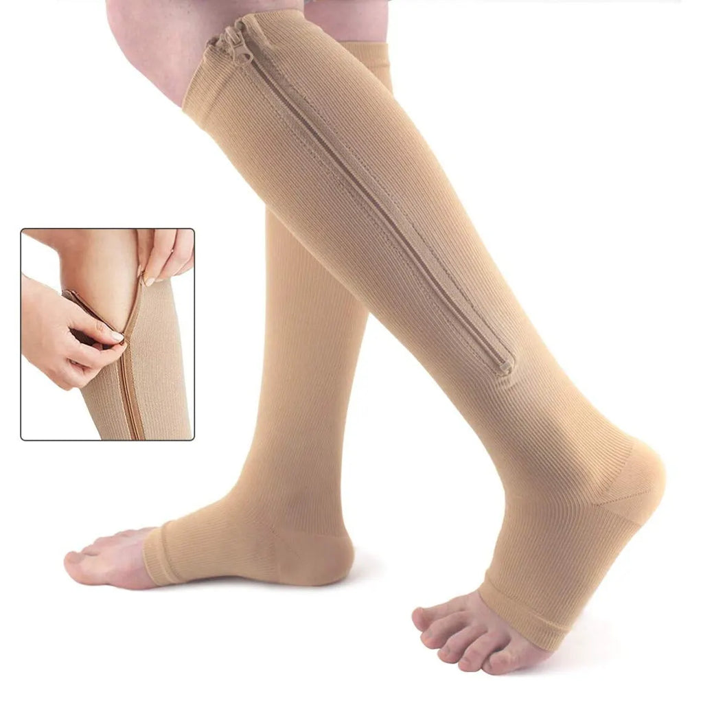 Zip-Up Compression Socks - Open Toe Knee Support for Men & Women