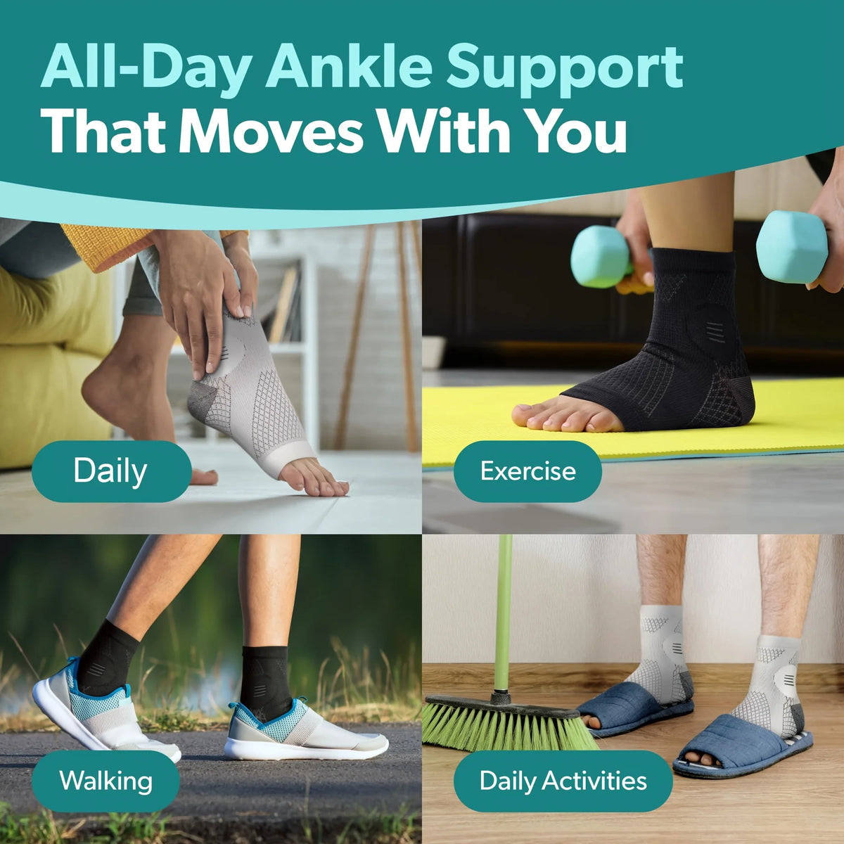Ankle Compression Sleeve - Arch Support Foot Sock for Men & Women