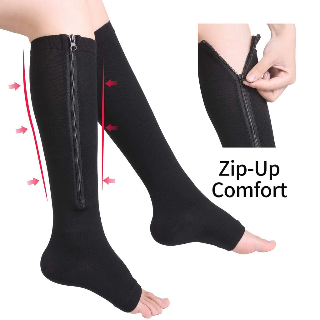 Zip-Up Compression Socks - Open Toe Knee Support for Men & Women