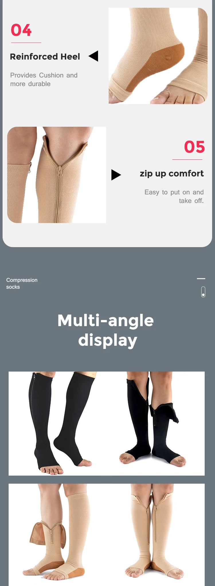 Zip-Up Compression Socks - Open Toe Knee Support for Men & Women