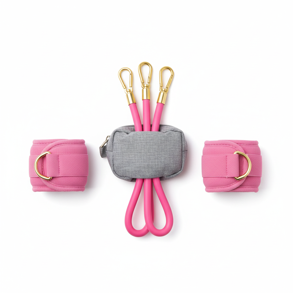 Pink triple-strand resistance cable trainer with ankle cuffs