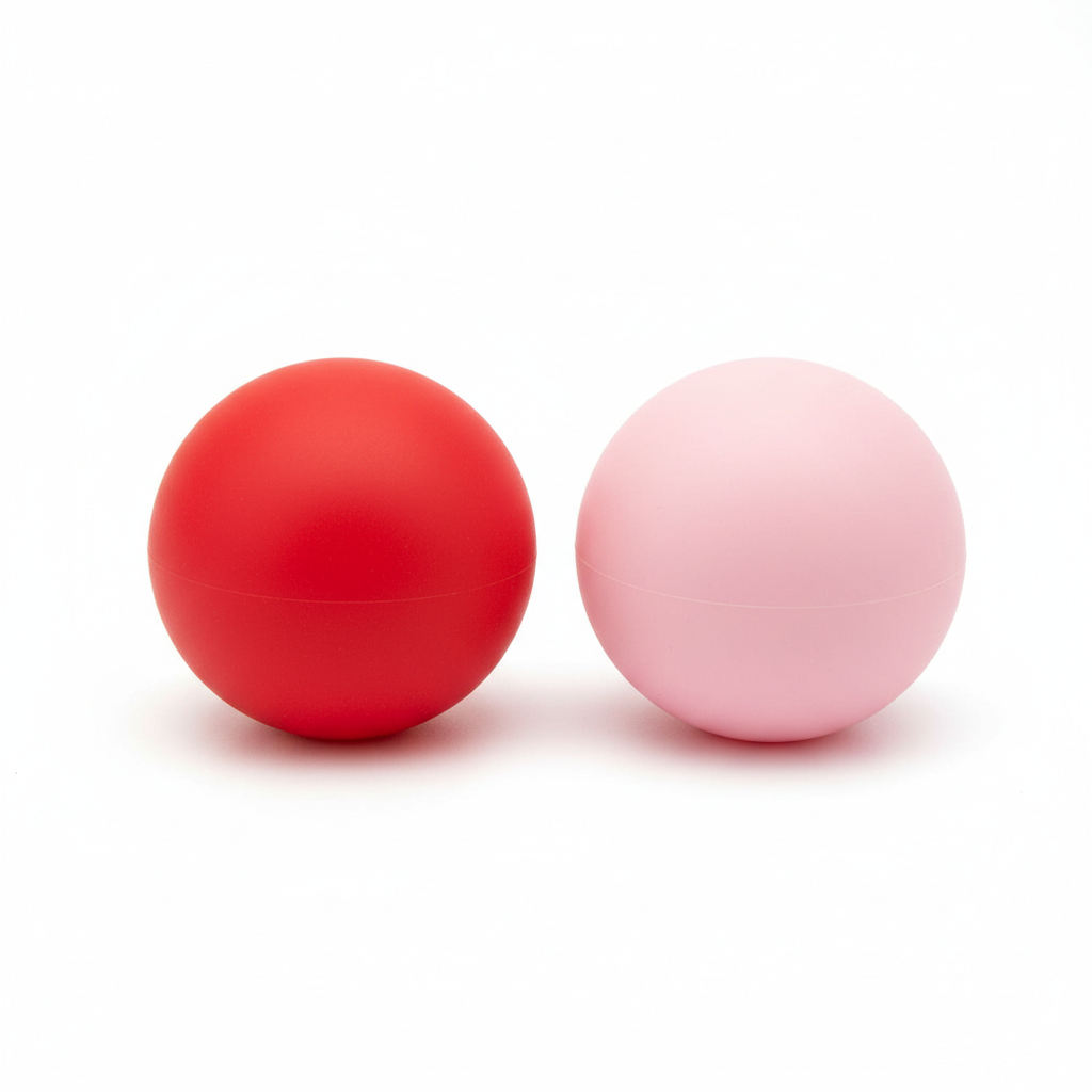 Red and pink smooth rubber squeeze stress balls