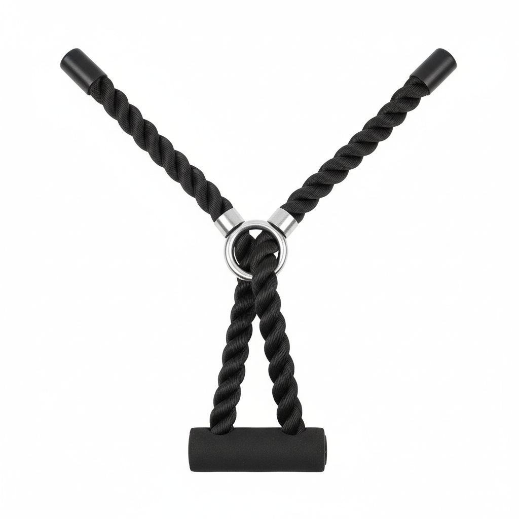 Black nylon Y-shaped tricep rope cable attachment with foam ends