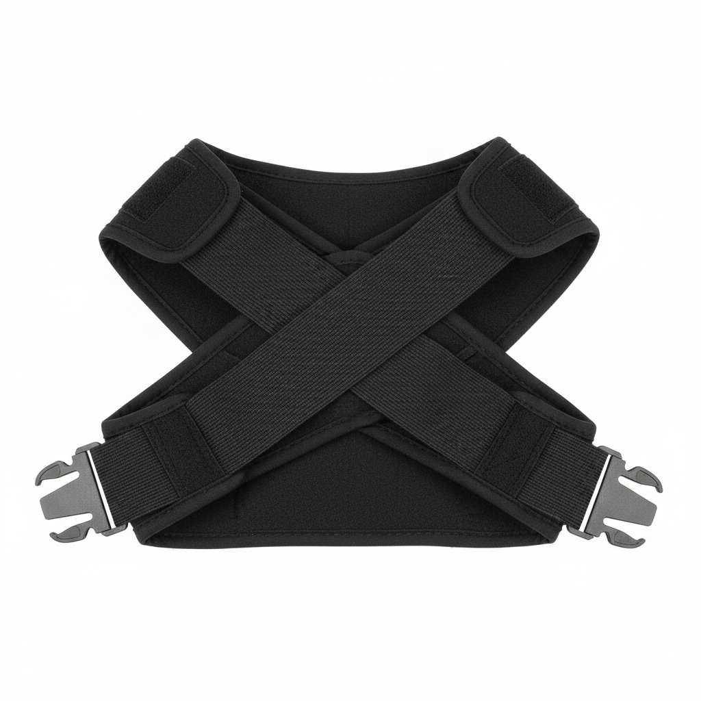 Black X-cross posture corrector brace with padded shoulder pads