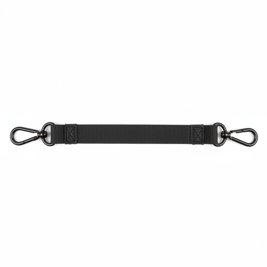 Black fabric-covered latex hip thrust resistance band with carabiner clips