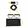 Black and yellow suspension training strap set with handles, door anchor and bag