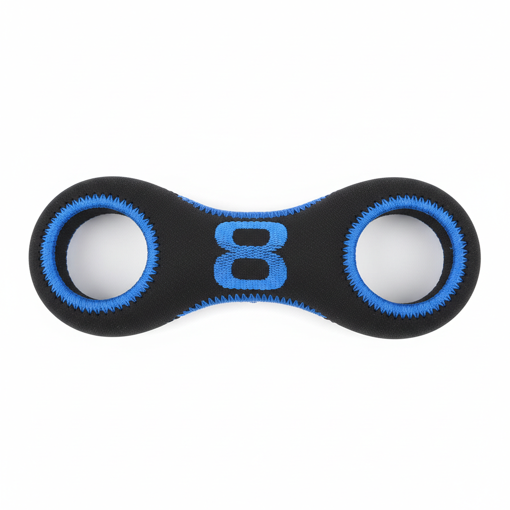 Black and blue figure-8 golf swing arm connection band