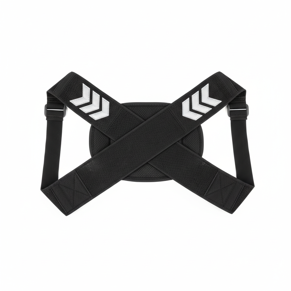 Black X-cross posture brace with reflective chevron arrows