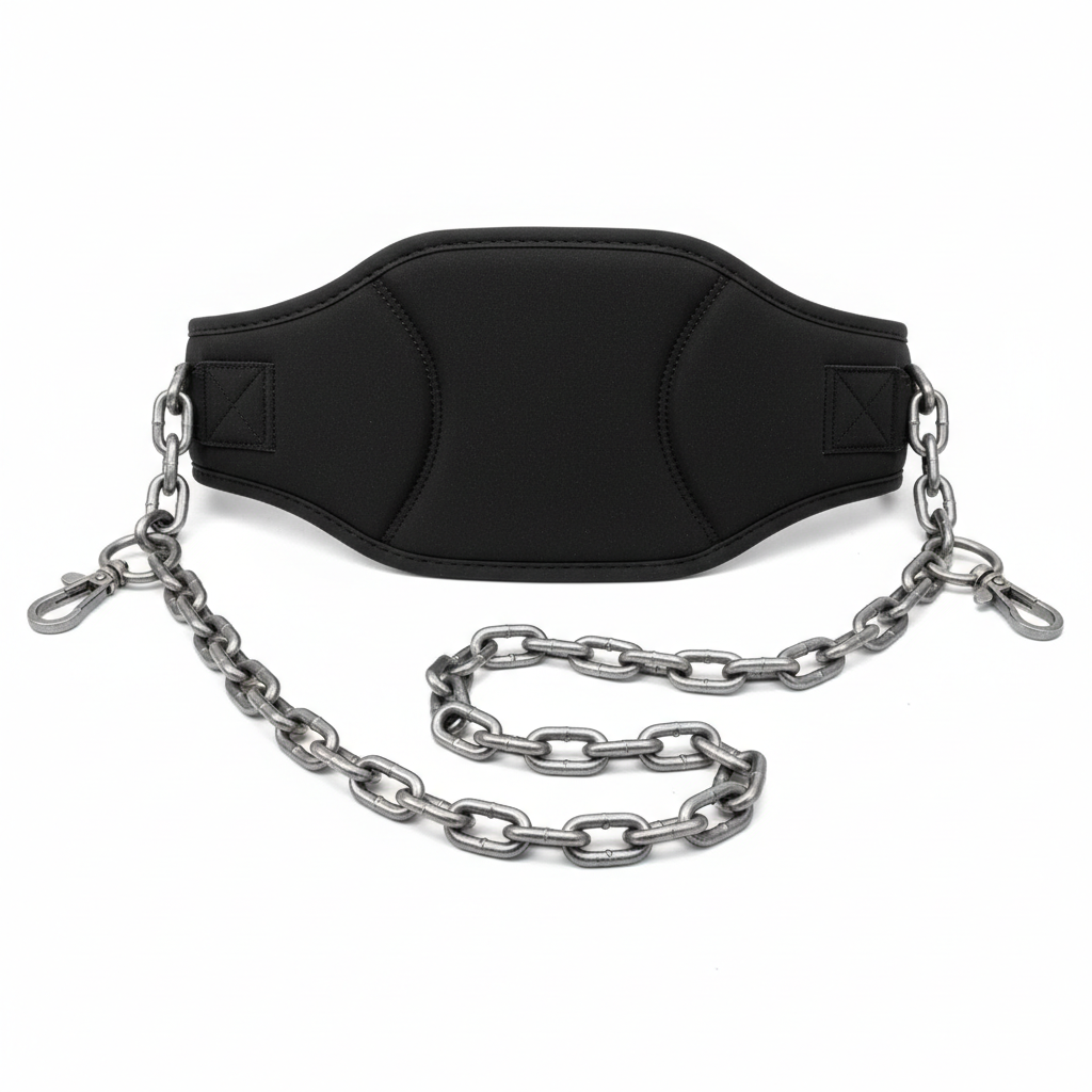 Black neoprene dip belt with steel chain