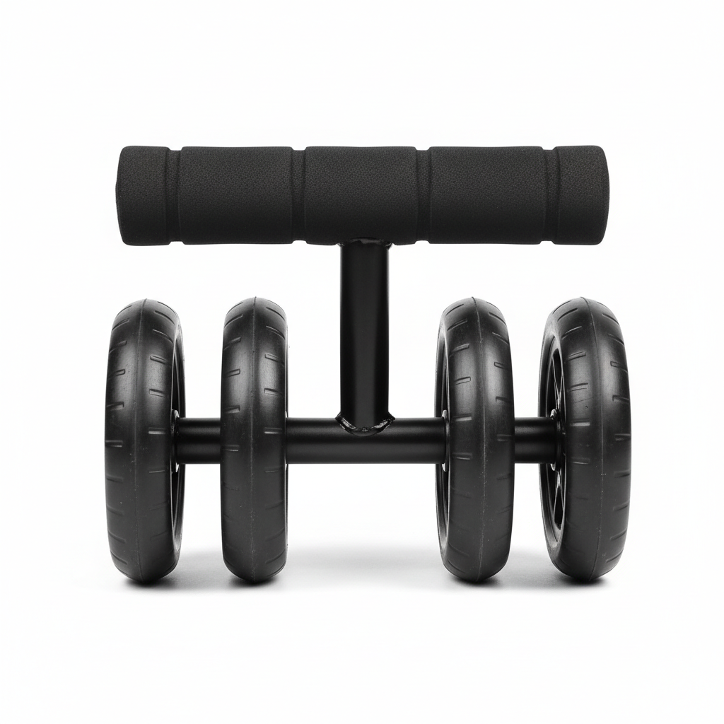 Black four-wheel abdominal roller with T-bar handle