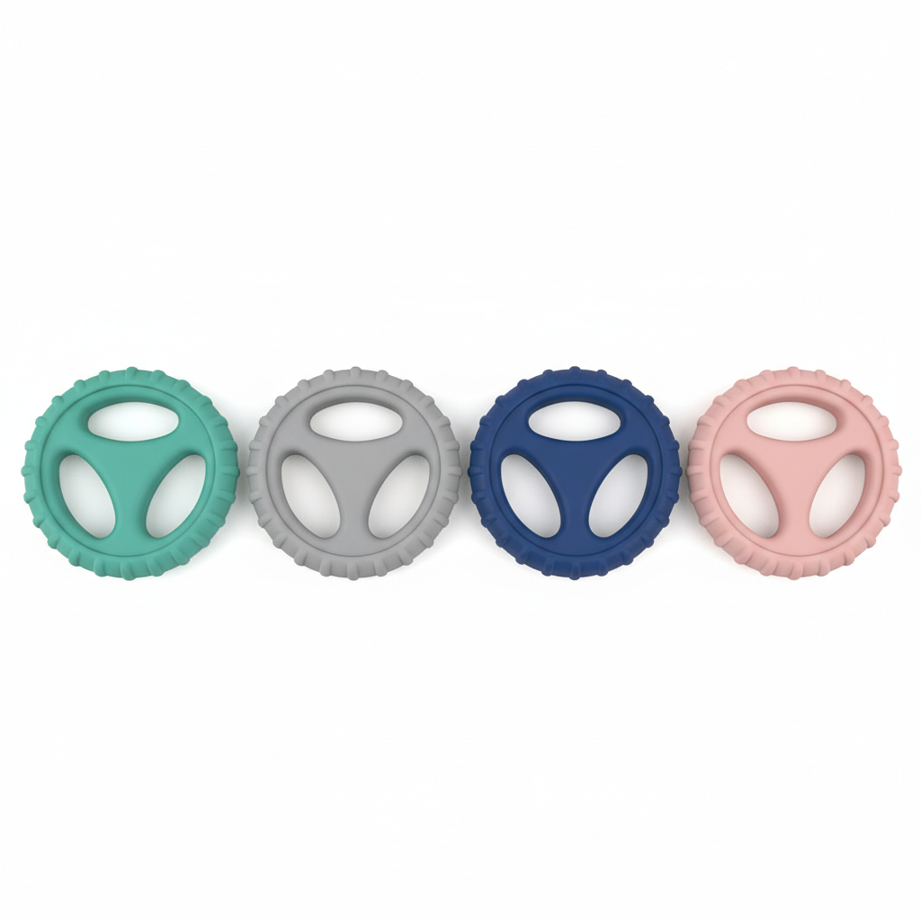 Set of 4 round silicone hand grip rings with finger slots in 4 colours
